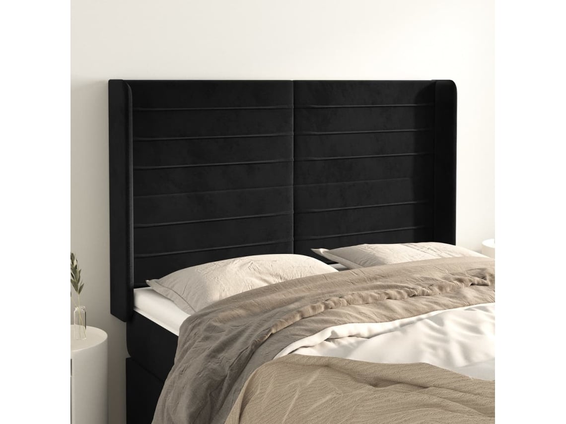 Cabecero Con Orejas De Terciopelo Negro 147x16x118/128 Cm