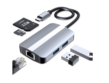 Hub USB C BISBISOUS Adaptador USB C multipuerto 5 en 1 con USB 3.0 Ethernet Rj45 y lector de tarjetas SD/TF Estación de acoplamiento USB C Negro