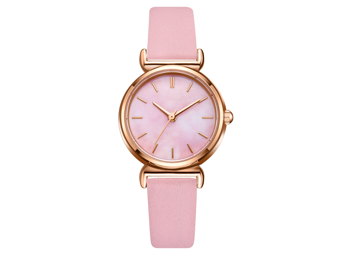 Reloj De Pulsera De Cuarzo A La Moda, Estilo Sencillo, Con Correa Informal De Piel Sintética Rosa.