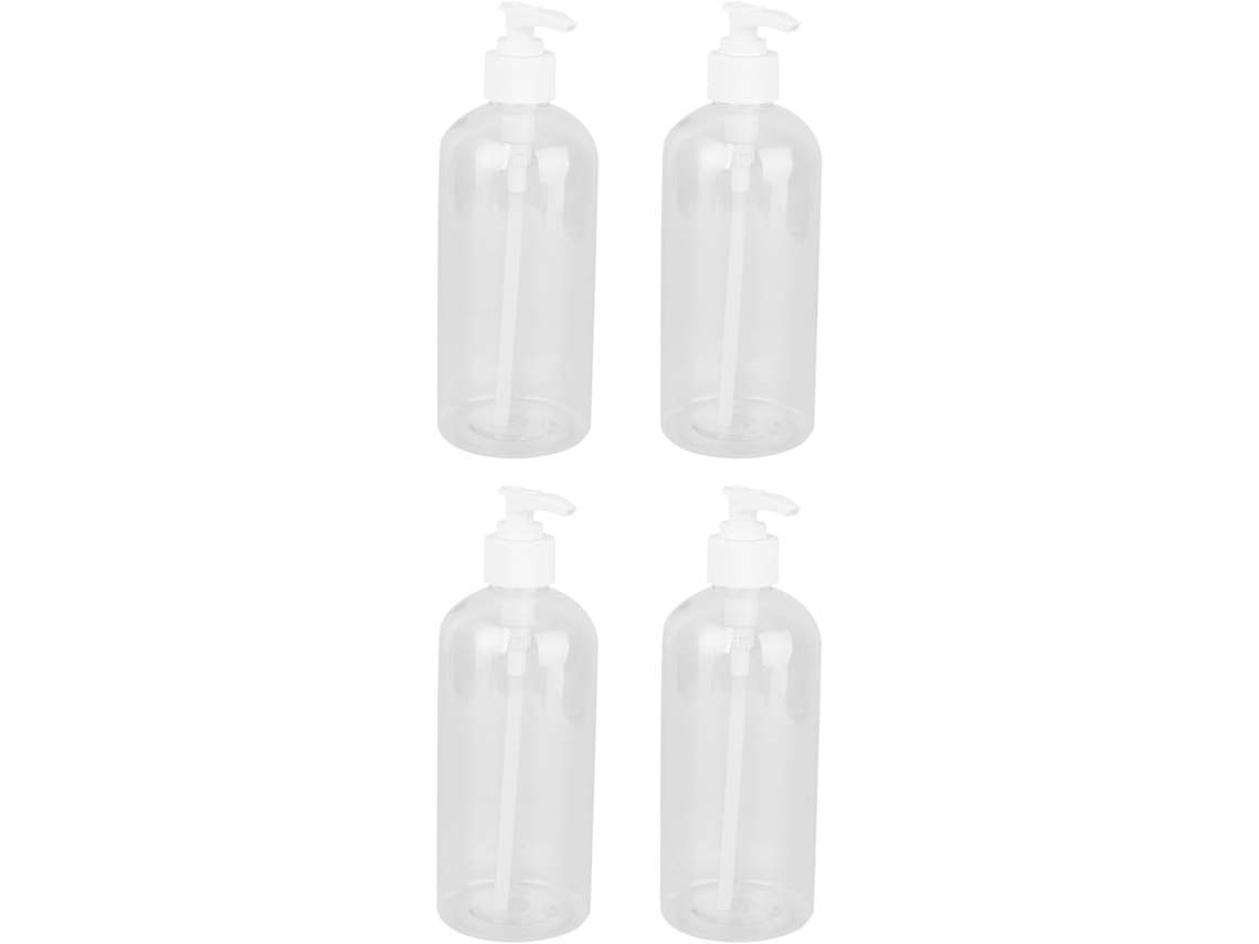 Conjunto De 4 Frascos Com Bomba Dosadora De 500ml Para Shampoo E Loção Em Pet Transparente.