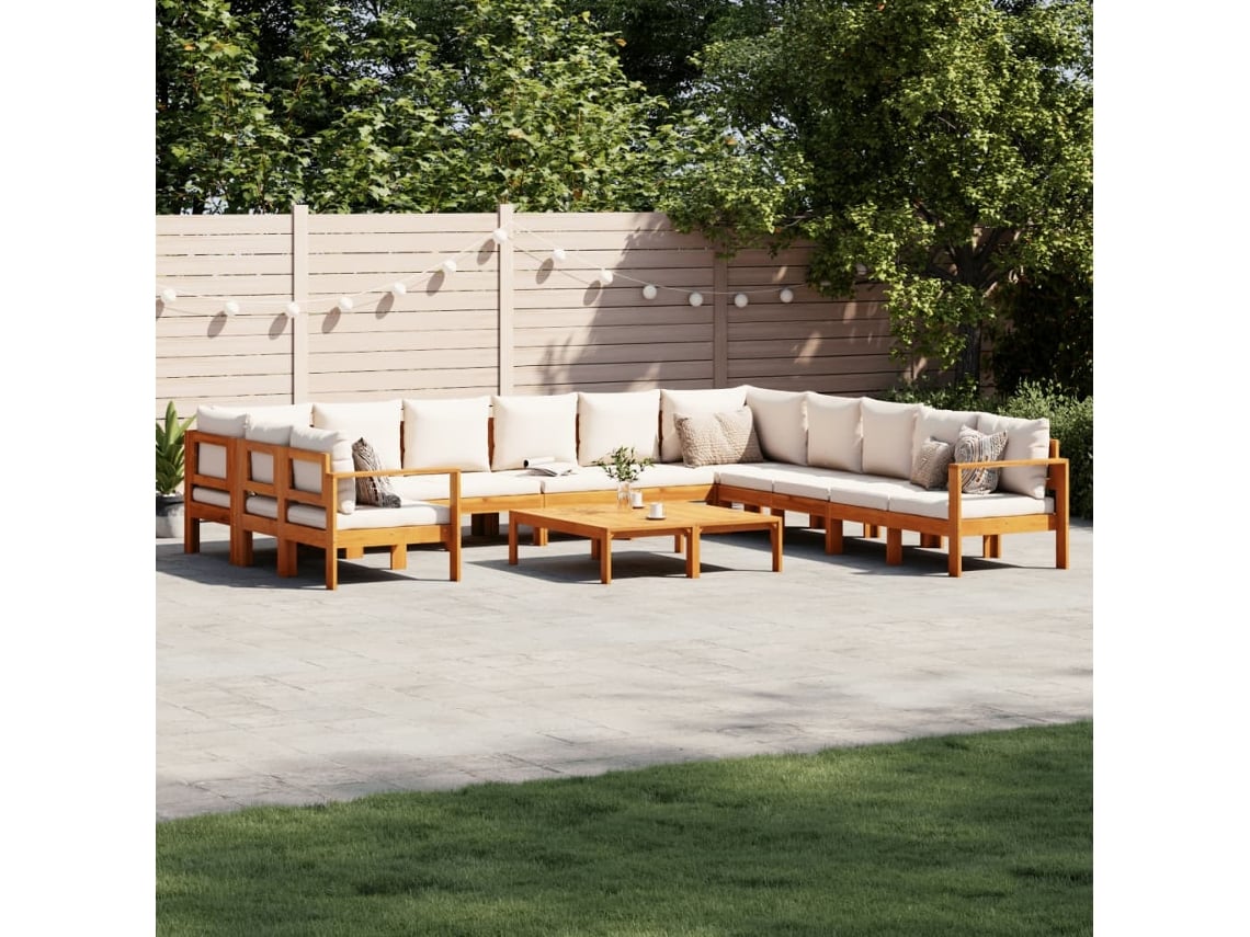 Conjunto de sofá de jardín de 9 piezas con cojines de madera maciza de acacia, Dkd Home Decor