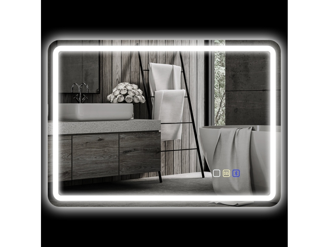 Espejo Led De 50x70 Cm Con Bluetooth Táctil Para Música, Color Plata.
