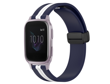 Correa de reloj inteligente para Garmin Venu SQ, correa de silicona de 20 mm con cierre magnético plegable (azul medianoche + blanco)