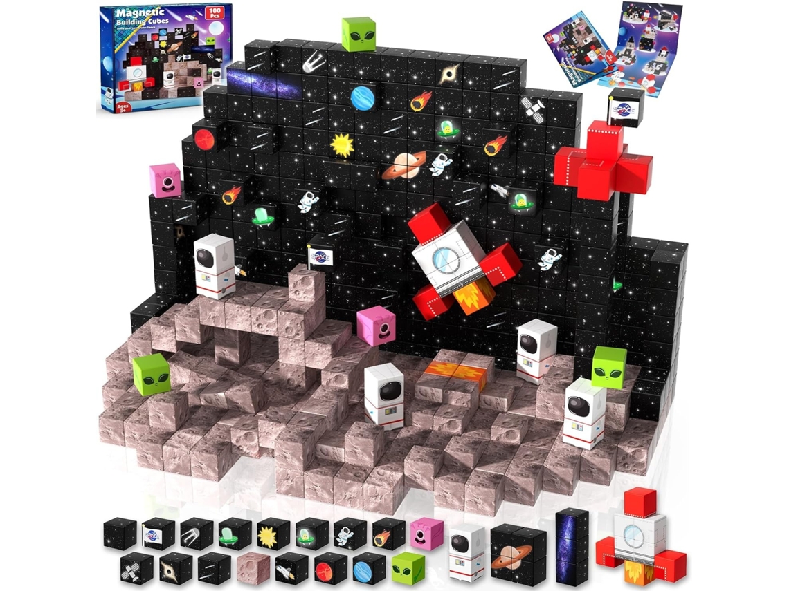 Bloques de construcción magnéticos, juego de cubos magnéticos de cohete espacial con 100 piezas, regalo de cumpleaños de Siurn
