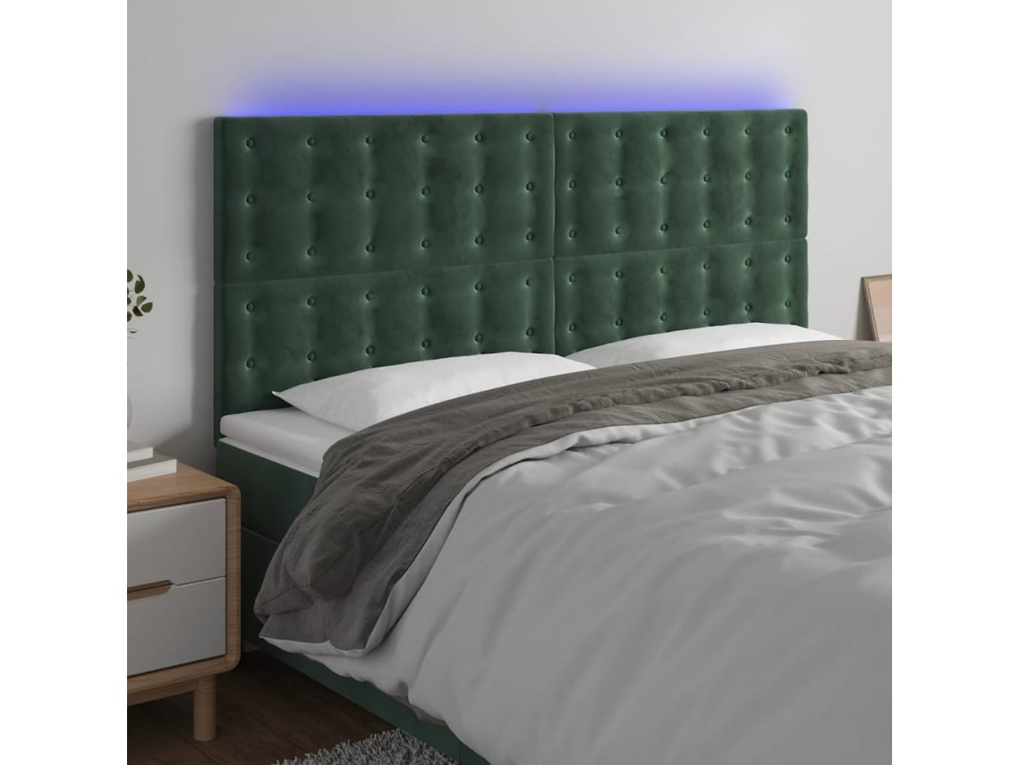 Cabecero Con Luces Led Terciopelo Verde Oscuro 160x5x118/128 Cm