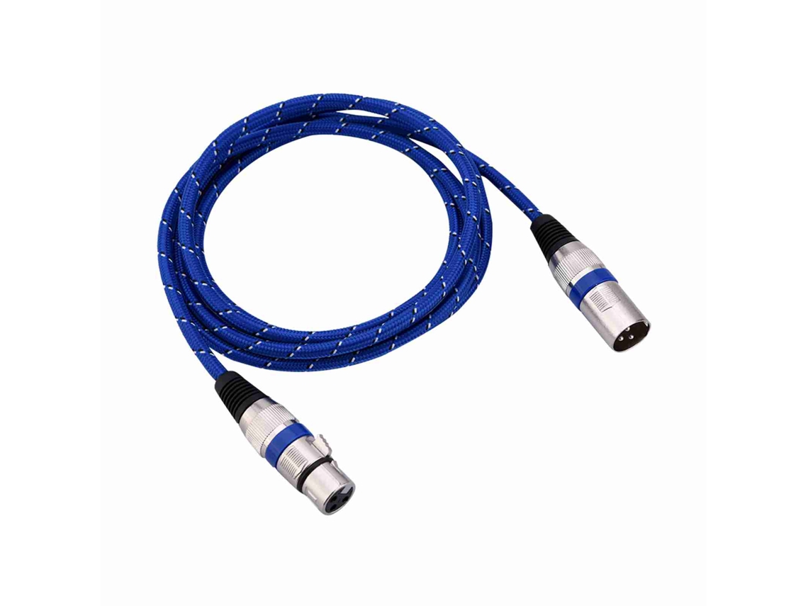 Cabo De Áudio De Microfone Xlr Macho Para Fêmea Plug Balance 3pin 1.8 Metros Nylon Azul