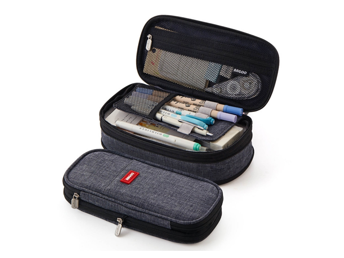 Estuche Para Lápices Gris De Gran Capacidad Con Cierre Metálico Para Estudiantes, Escuela Y Oficina.