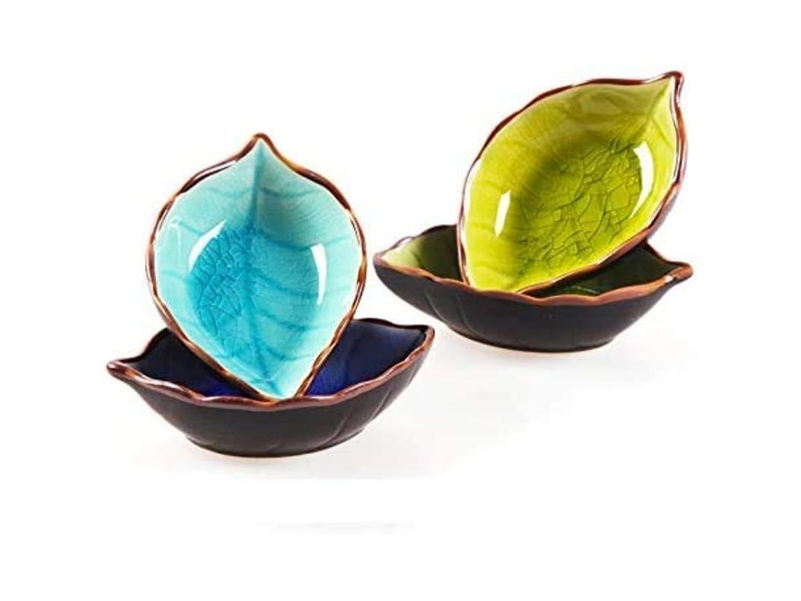 2026-33806-4 Platos De Salsa De Cerámica En Forma De Hoja Mini Platos Para Condimentos Aderezos