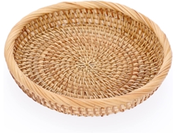 Bandeja redonda de mimbre trenzado, 19 cm, decorativa para mesa de centro, organizador para salón, para perfumes y velas