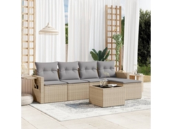Conjunto de sofá de jardín de 6 piezas con cojines, mimbre sintético beige, Dkd Home Decor