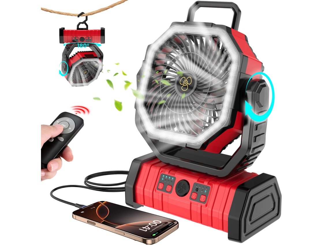 Ventilador oscilante recargable de 20000 mAh para camping CZHHMART (rojo) | CZHHMART