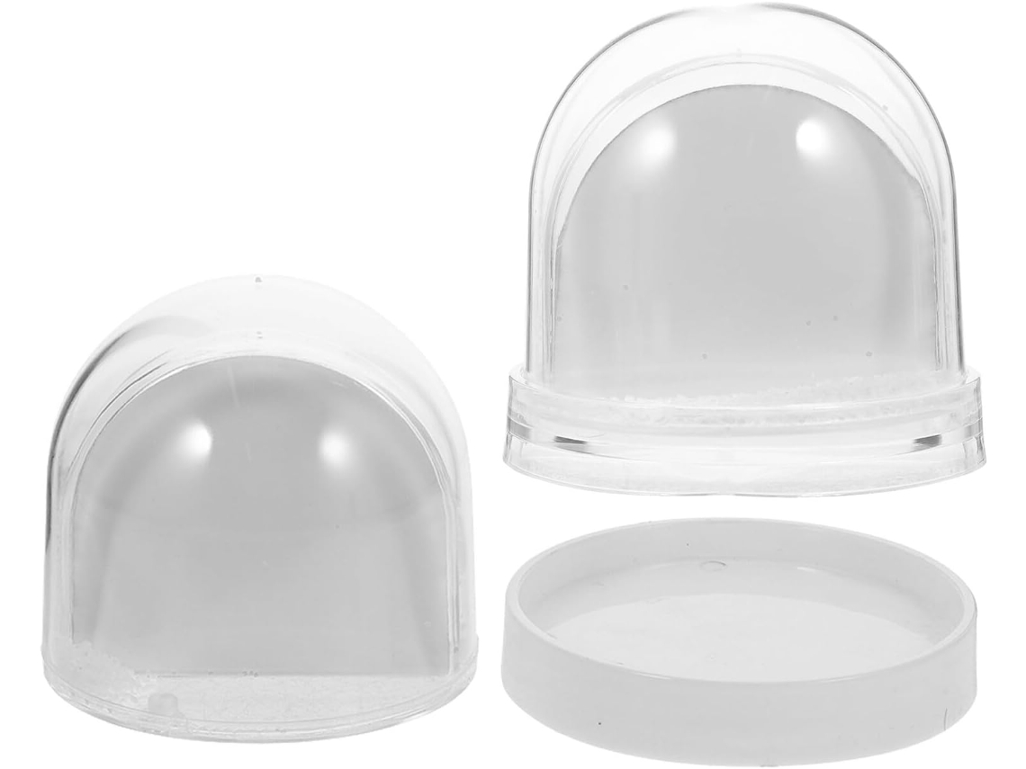 Globo Nieve Fotográfico 2 Piezas Transparente Bricolaje Insertar Fotos Plástico Blanco Armar Base Kit