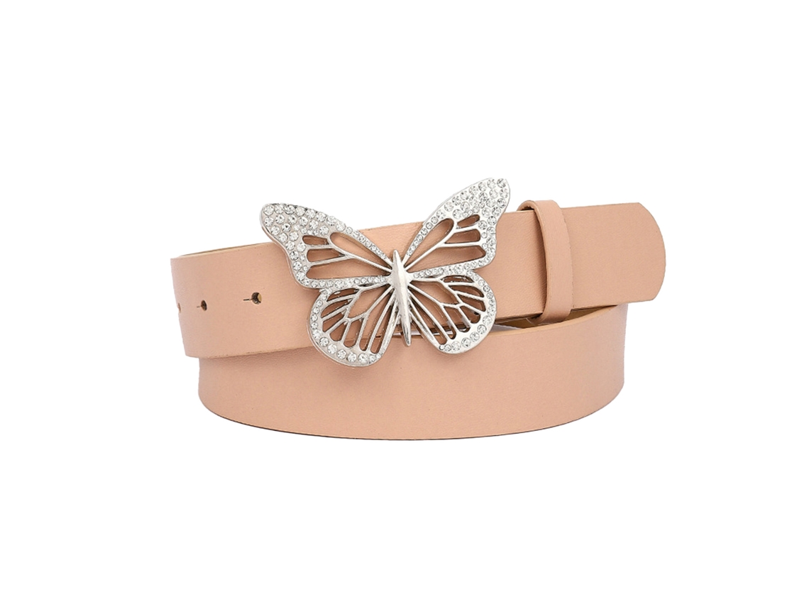 Cinturón Ancho De Piel Sintética Para Mujer Con Hebilla De Mariposa Con Pedrería Para Vestido/camisa, Rosa, Talla Única.