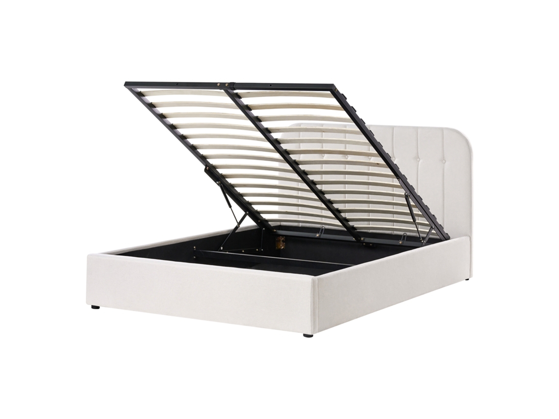 Cama De Casal Beliani Challans De Tecido Branco 140x200