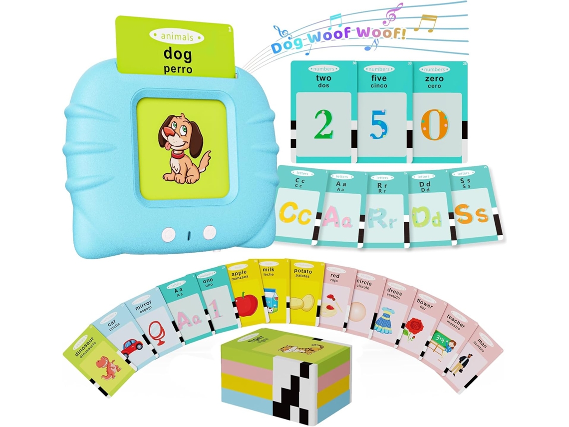 Tarjetas didácticas bilingües (portugués/inglés), 224 palabras, lector interactivo para niños de 1 a 6 años, autismo, azul.