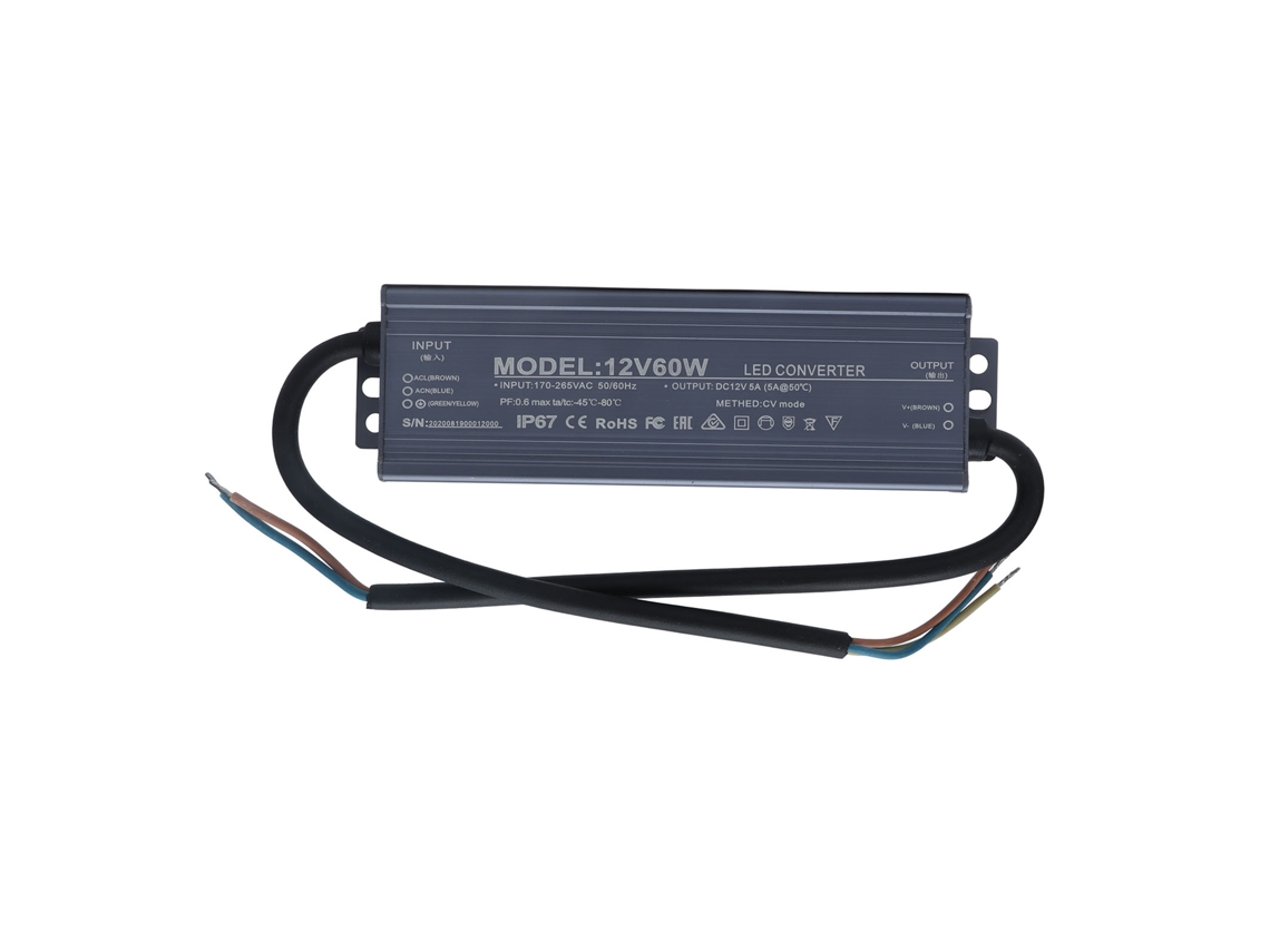Fuente De Alimentación Led, Transformador, Controlador, Ip67, Resistente Al Agua, 60 W, Ac170-265 V, 12 V, 5 A