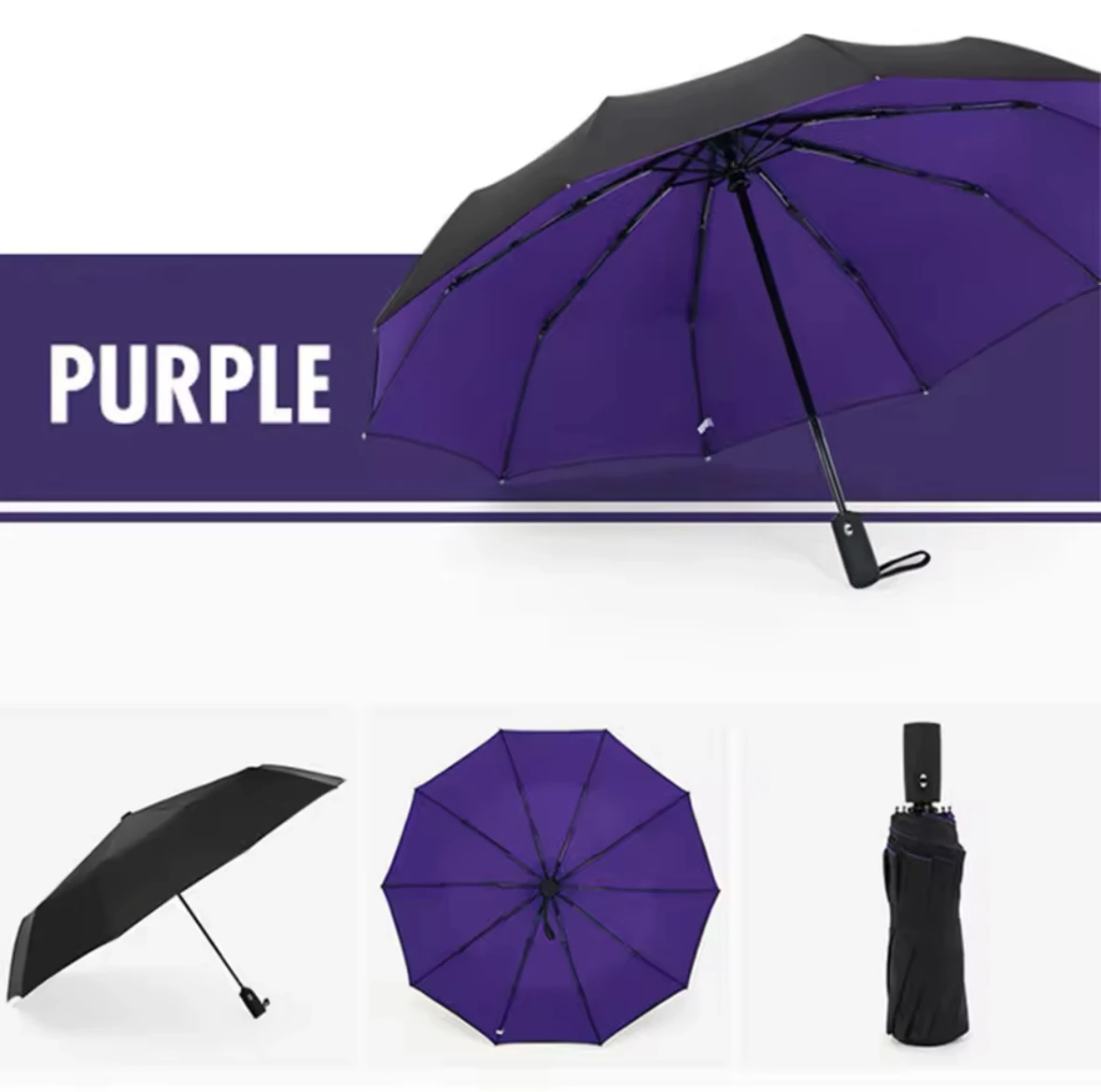 Paraguas MDUG extragrande con mango largo, doble protección solar en goma (morado)