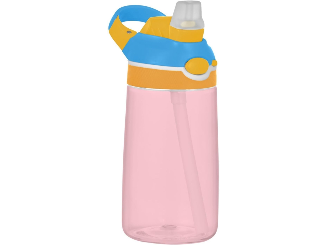 Botella De Agua Rosa Claro Lisa Con Pajita Silicona Ligera Para Agua, Leche, Zumo, Colegio, Camping, Deport...