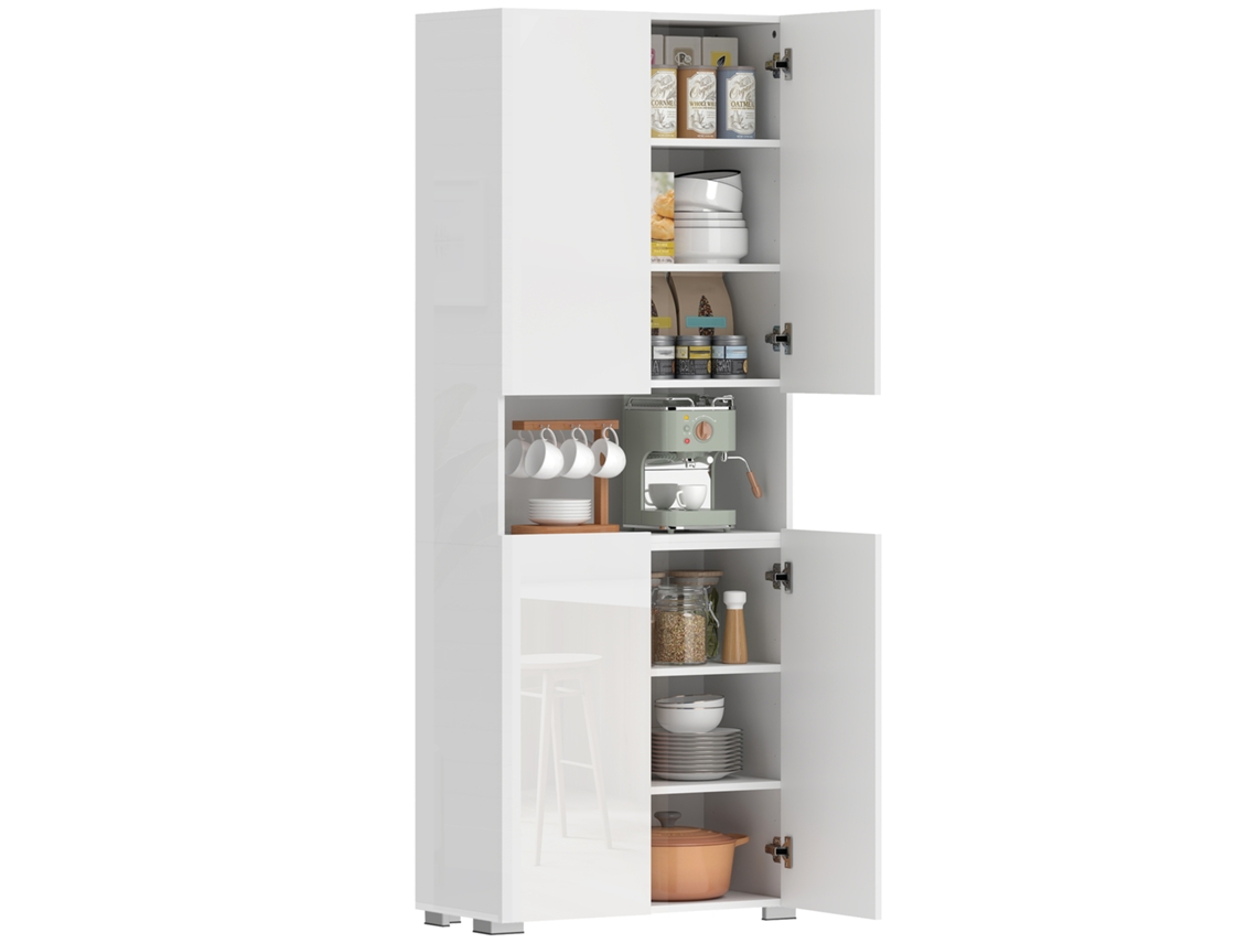 Aparador de Cozinha ZENCORE SERVICES com 180cm de altura, despensa com fecho suave, prateleiras ajustáveis e 2 armários, branco brilhante