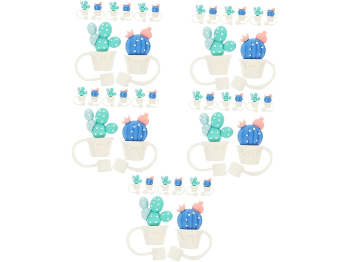 Juego de 5 tapas decorativas con forma de cactus para tazas y vasos.