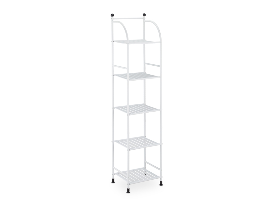 Relaxdays Estantería Metálica, Acero, 145x33x28 Cm, Estante Baño Y Cocina, 5 Baldas, Librería Metal, Sin Fondo, Blanco