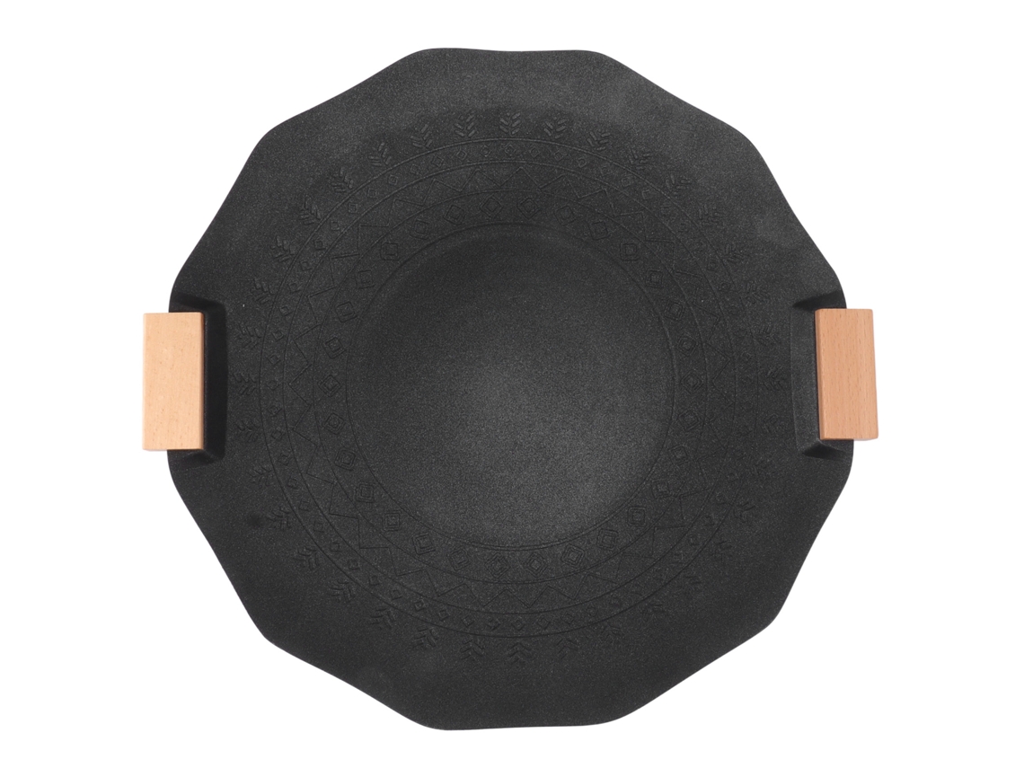 Sartén para barbacoa portátil antiadherente sin humo, con asa, diseño geométrico negro, 40 cm