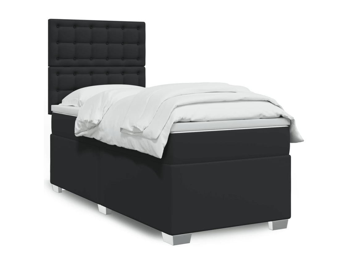 Cama Box Spring Con Colchón Cuero Sintético Negro 90x190 Cm