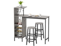 Juego de mesa de bar con taburetes, mesa de comedor alta con 2 taburetes, estantes, botellero, madera natural.
