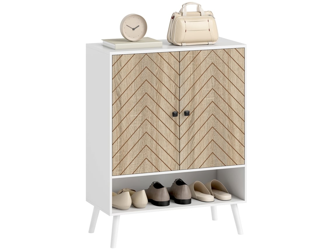Sapateira Desenho Espiga Prateleiras Ajustáveis 15 Pares 75x35x97cm Branco Madeira
