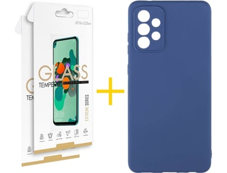 Carcasa y 2 Protectores de Pantalla de Vidrio Samsung A72 5G SKYHE Silicona Líquida Azul