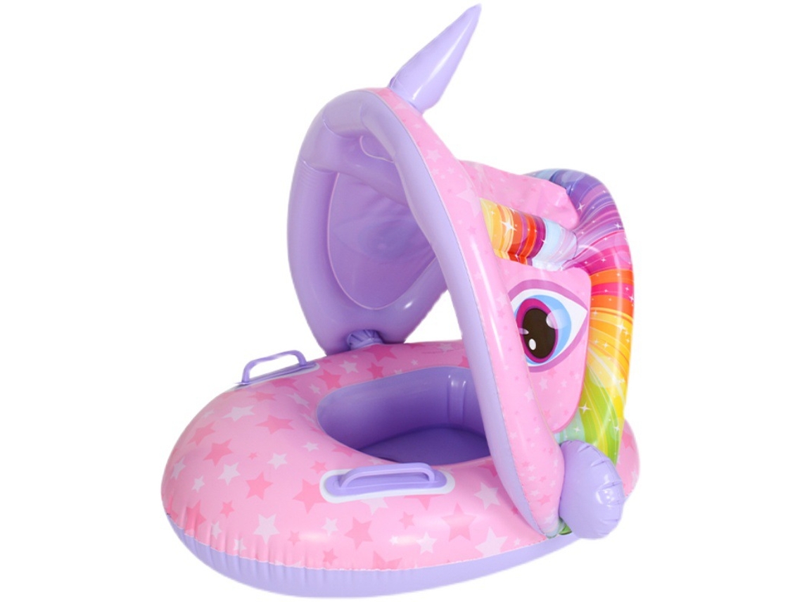 Flotador para bebé con asiento de seguridad y toldo extraíble para piscina inflable Gertiz (Unicornio rosa)