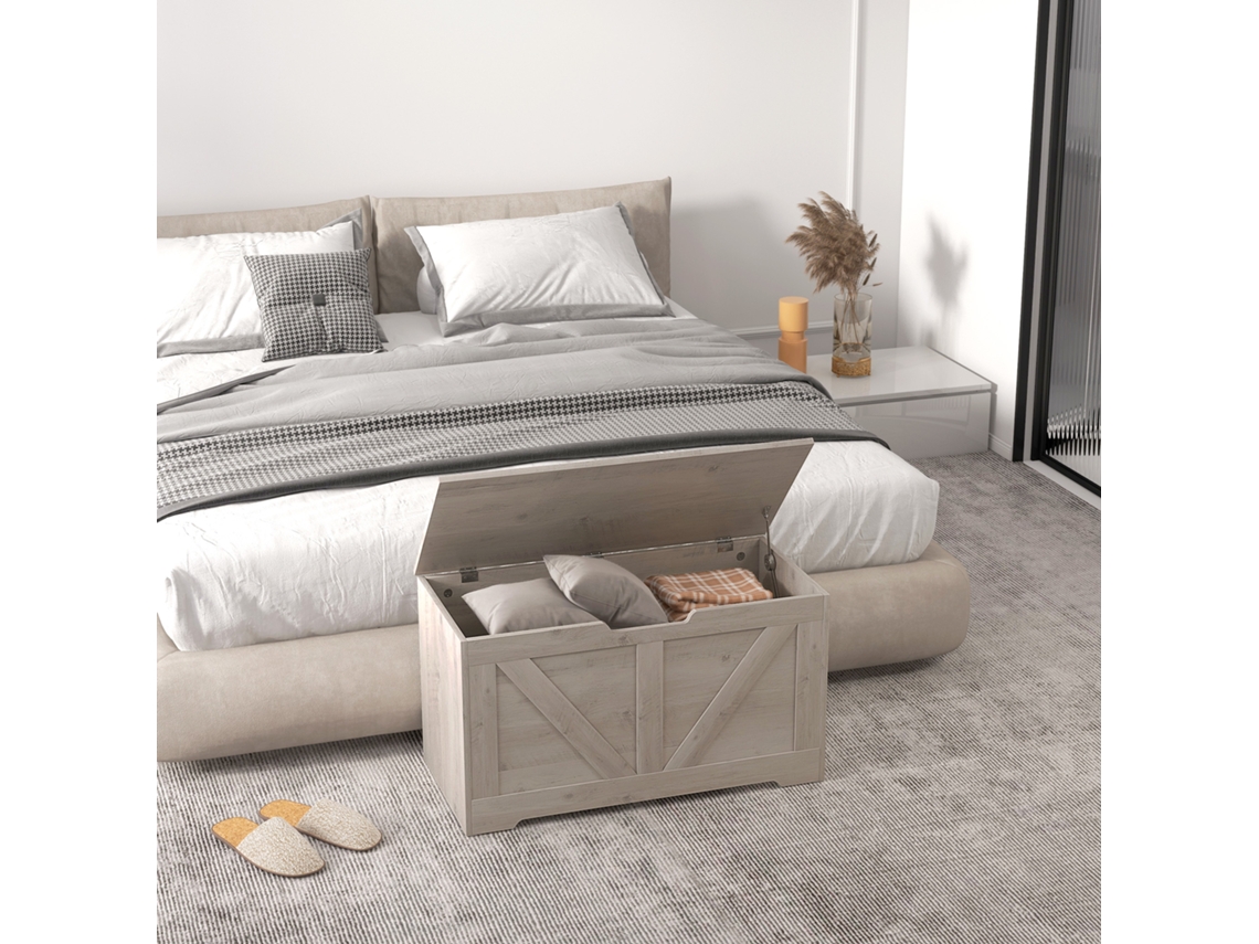 VPMKP - Homcom baúl de almacenamiento 100L tapa banco versátil con bisagra de seguridad, para dormitorio/pasillo/salón, 80x40x45 cm, gris