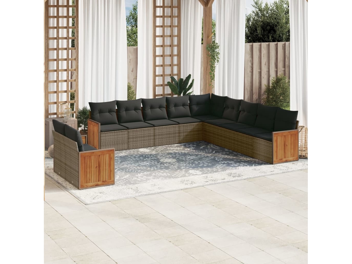 Conjunto de sofá de jardín de 11 piezas con cojines, ratán gris, DKD Home Decor