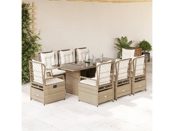 Juego de comedor de jardín de 9 piezas con cojines de mimbre beige de DKD Home Decor