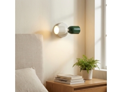 Aplique Moderno Doble E27 Con Luz Superior E Inferior, Pantalla Verde Y Crema, Base Crema, Metal Para Salón