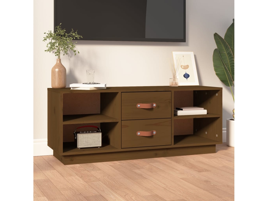 Mueble Tv 100 x 34 x 40 cm Madera de Pino Macizo Marrón Miel-Derivados