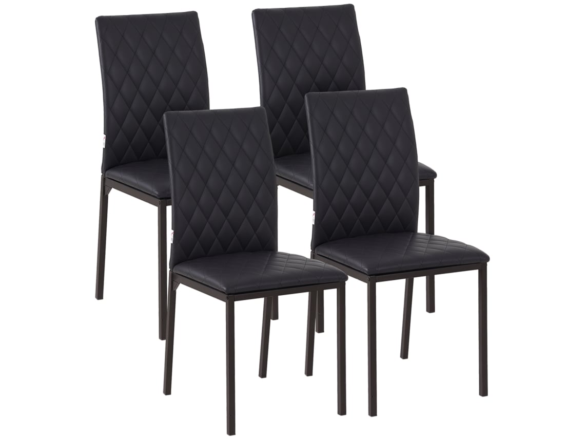 Juego De 4 Sillas De Comedor De Piel Sintética Con Respaldo Alto Y Patas De Acero Negro.