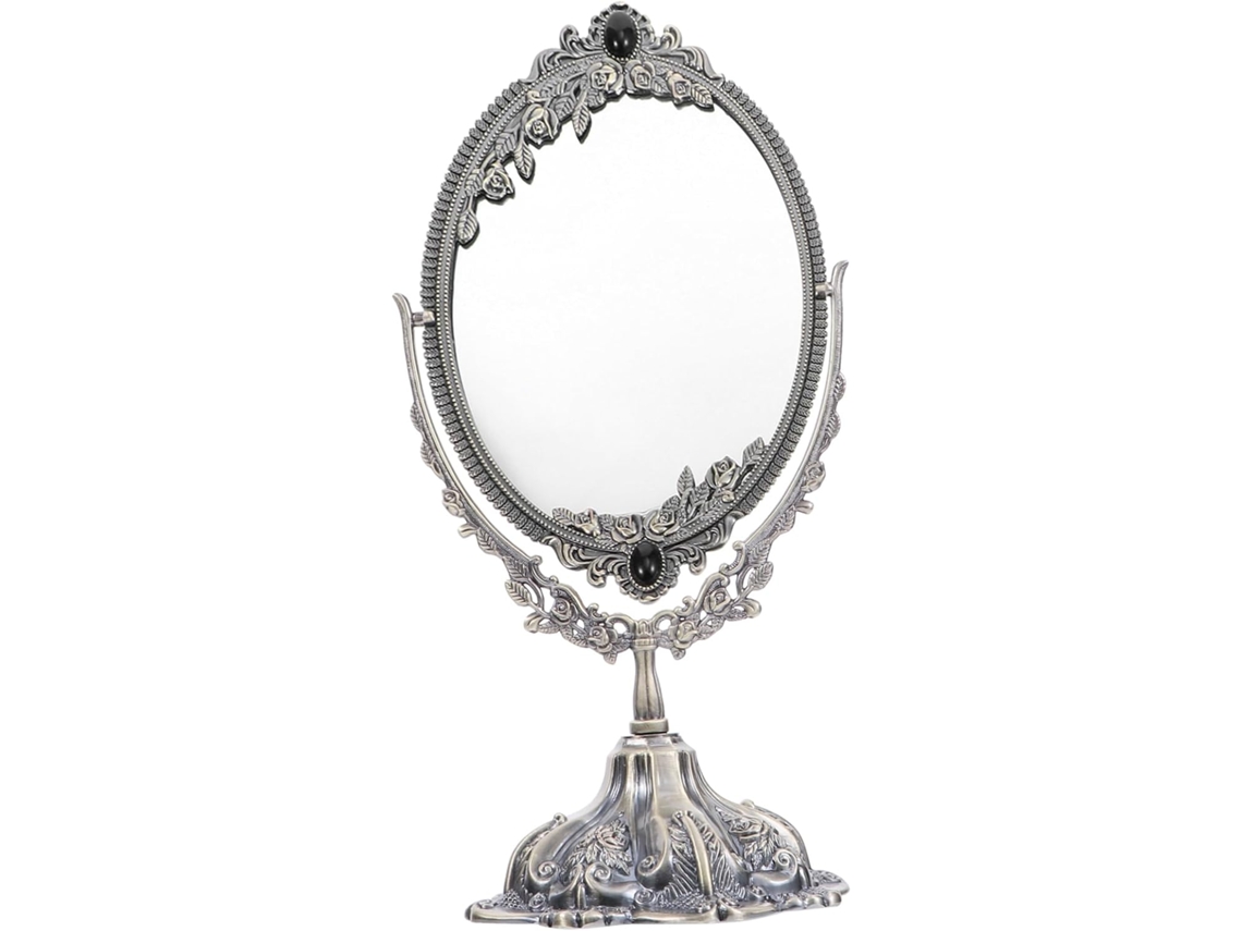 Espejo De Maquillaje Giratorio Antiguo Para Mesa De Cosméticos Decorativa Retro Con Soporte De Metal.