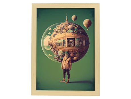 NACNIC Poster Mundo Flotante En Estilo Surrealismo Cinematográfico Ilustraciones Y Grabados De Historieta Abstracta Y Artística A4 Marcos Madera