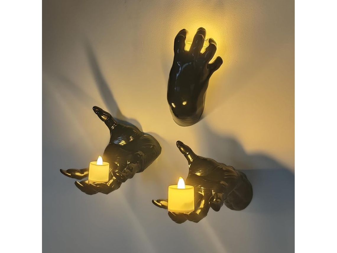 Decoraciones De Halloween, 3 Manos Terroríficas Con Velas Iluminadas, Tamaño Natural.