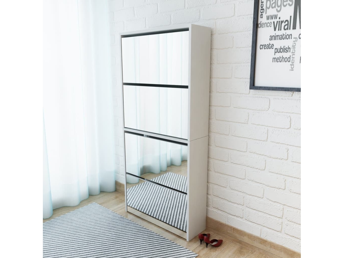 Zapatero Organizador de 4 Divisiones con Espejo Blanco 63X17X134Cm