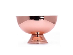Cubitera grande de acero inoxidable con acabado espejo en oro rosa, 13,5 litros. Mantiene el hielo frío para fiestas y eventos.