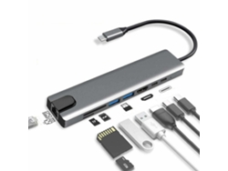 Adaptador USB-C 8 en 1 JYTGALX Connectivity Hub con HD RJ45 Gigabit Ethernet, lector de tarjetas y carga PD (gris) (sin dimensiones)