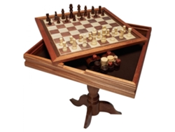 Mesa de juego de madera 3 en 1 con ajedrez, damas y backgammon de Tekmaquinas