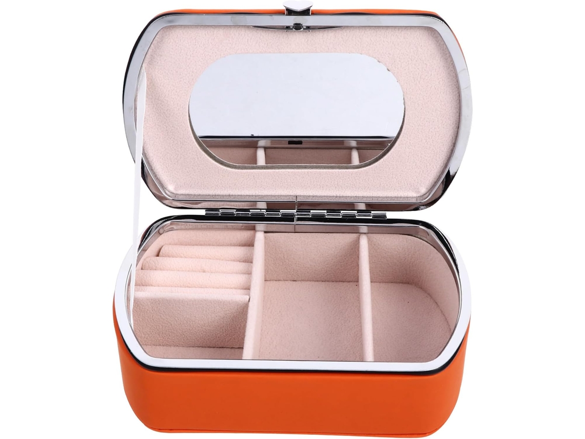 Joyería Mediana Impermeable Pu Naranja Espejo Organizador Ligero Compartimentos Almacenamiento Práctica