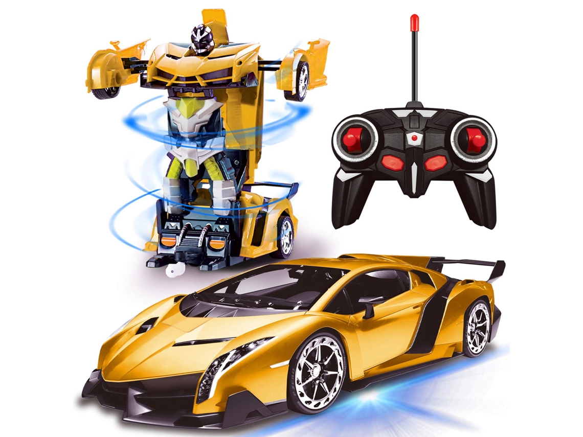 Coche robot transformable a control remoto juguete de 24 GHz escala 1:18 recargable rotación de 360° carreras acrobáticas amarillo GERTIZ