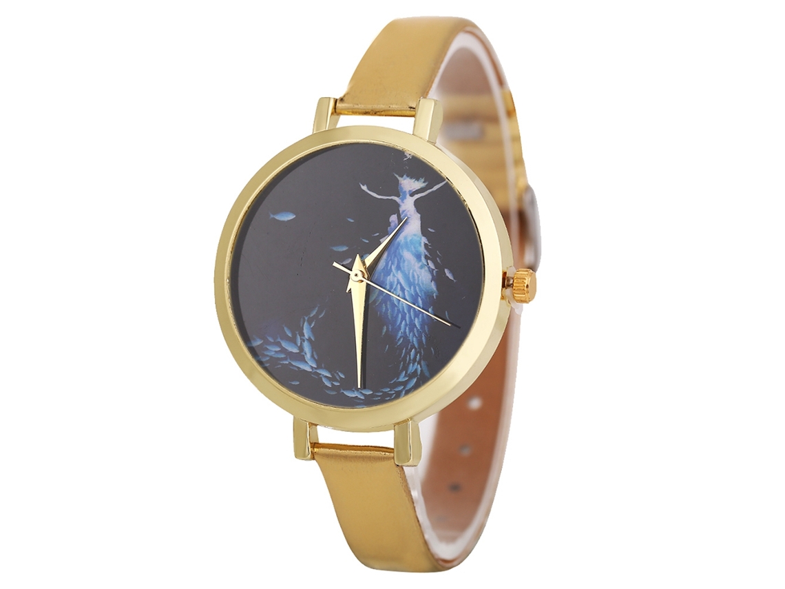 Reloj De Pulsera Casual De Cuarzo Para Mujer Zhoulianfa Amarillo Con Correa De Piel Sintética.