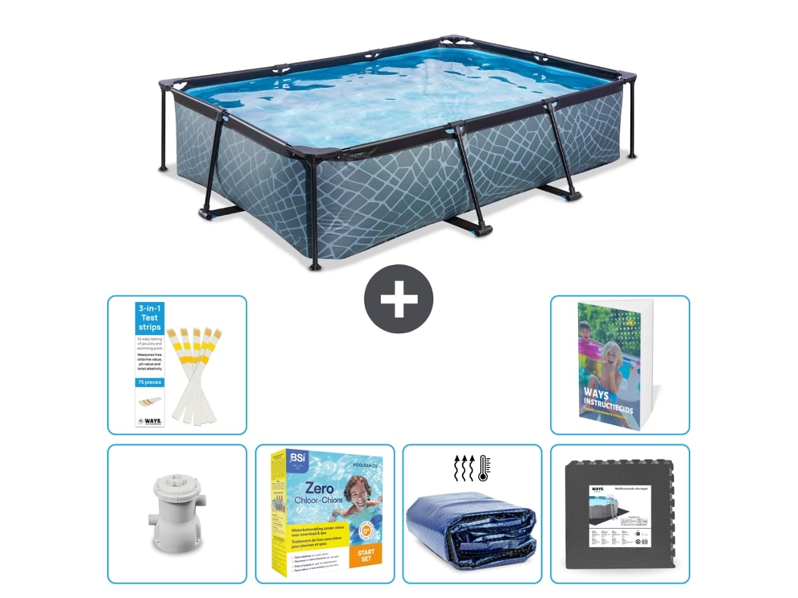 Piscina rectangular Exit-toys con efecto piedra - 300x200x65 cm - 7 piezas S285