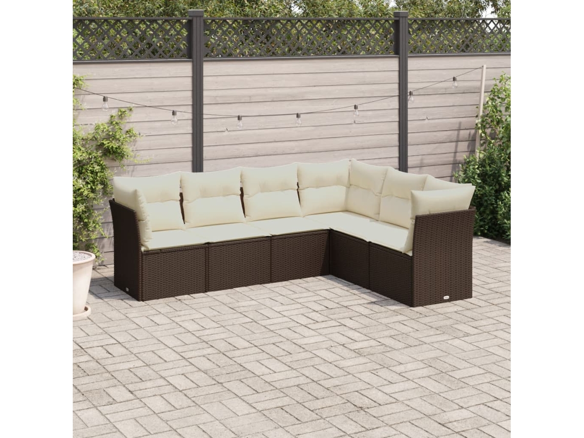 Conjunto de sofá de jardín de 6 piezas con cojines de mimbre sintético marrón de DKD Home Decor