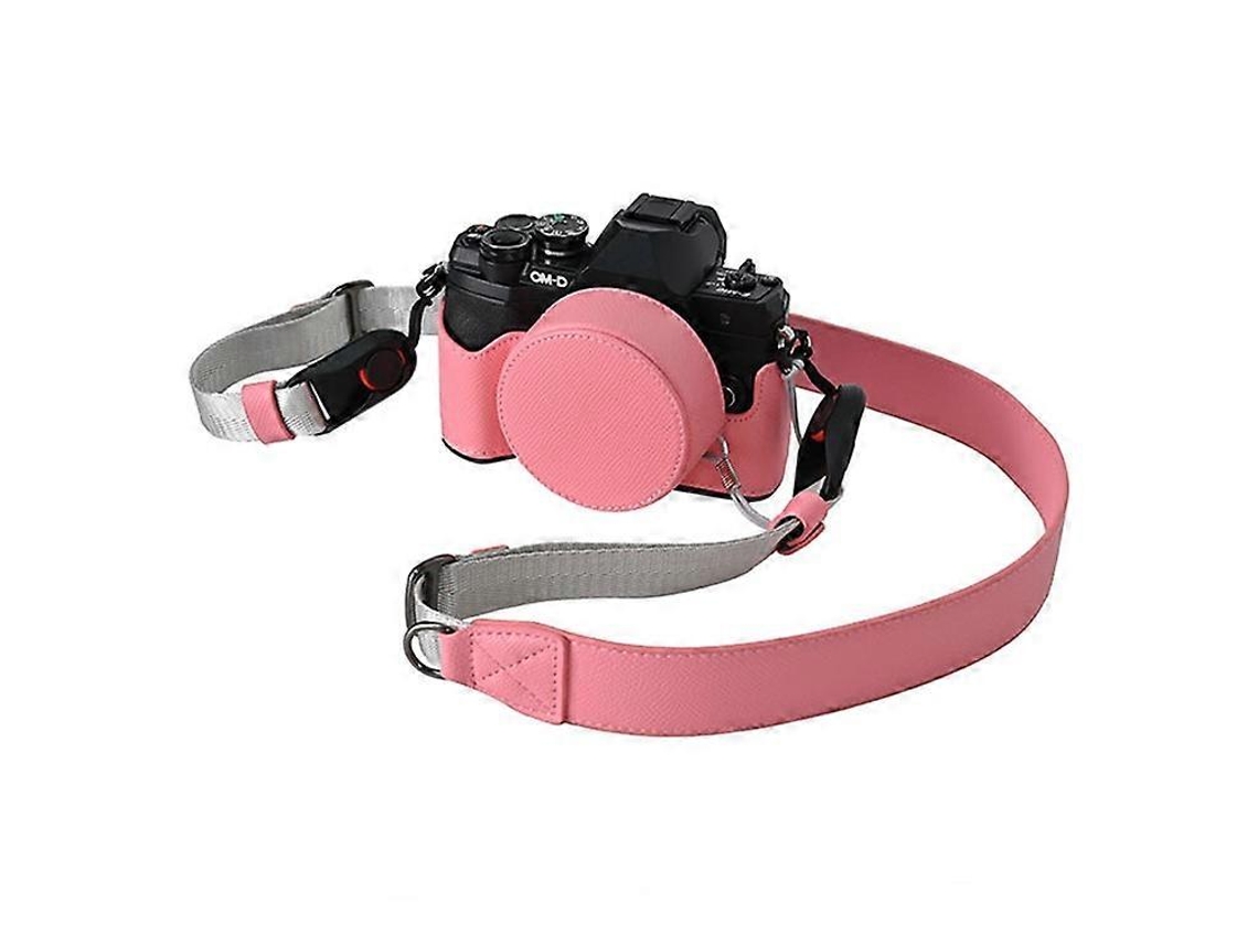 Estuche de cuero para cámara Olympus OM DE M10 Mark IV con tapa de lente y correa para el hombro Facpoet